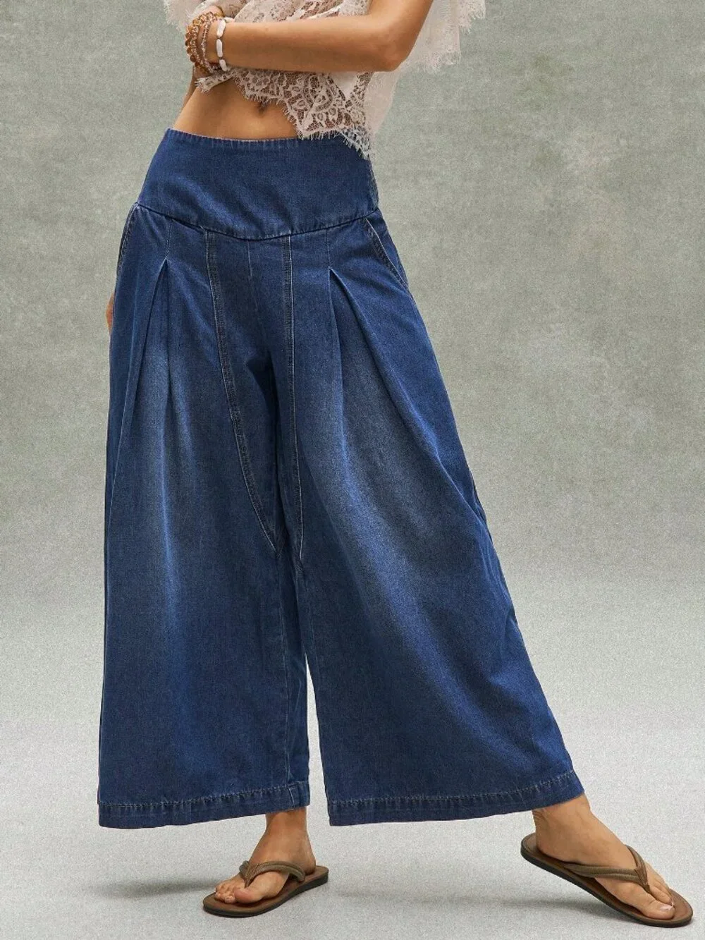 Blue Casual Women's Woven Denim Loose Fit Long Pants